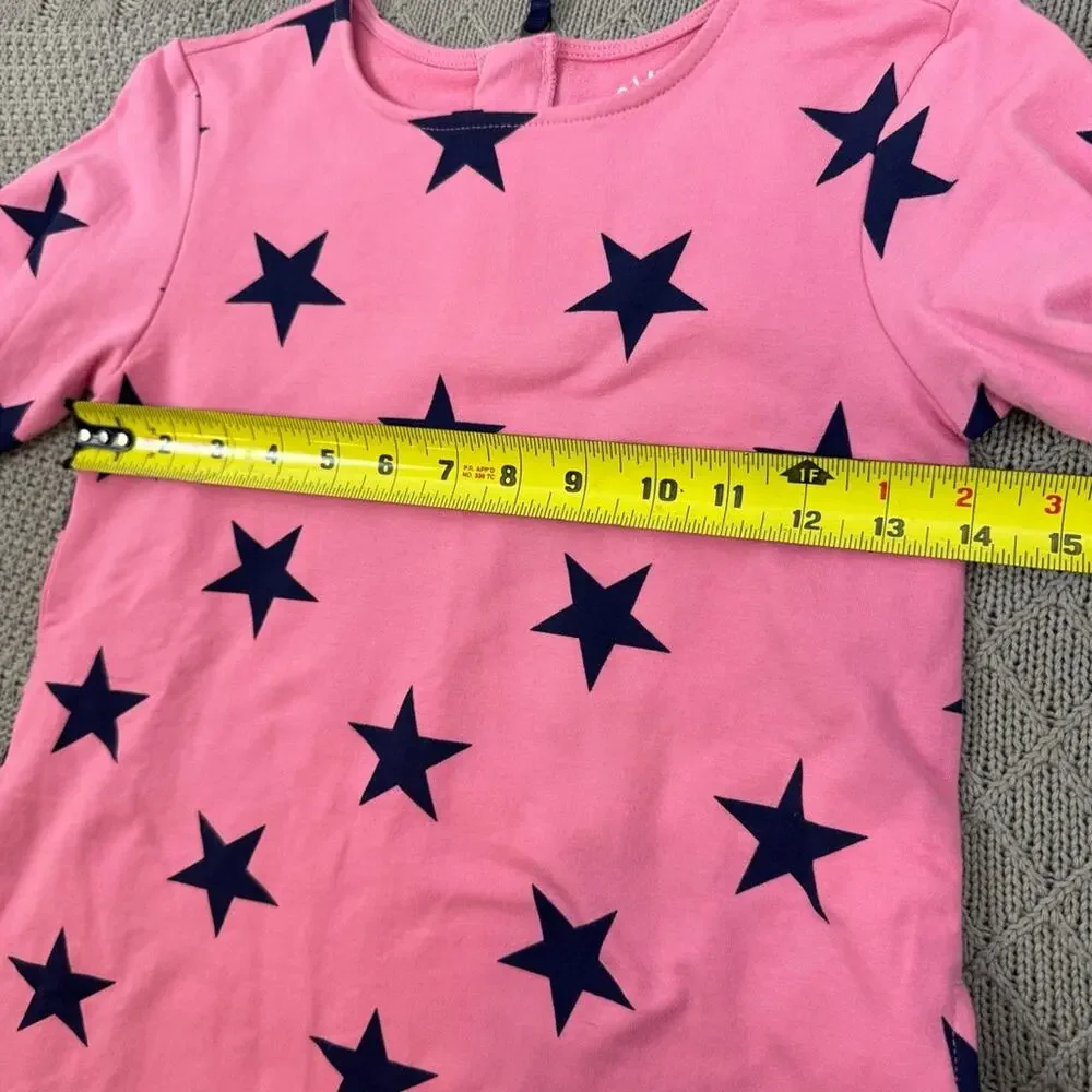 Primary Girls Long Sleeved Pink Dress with Navy Star Accents & Pockets 8/9